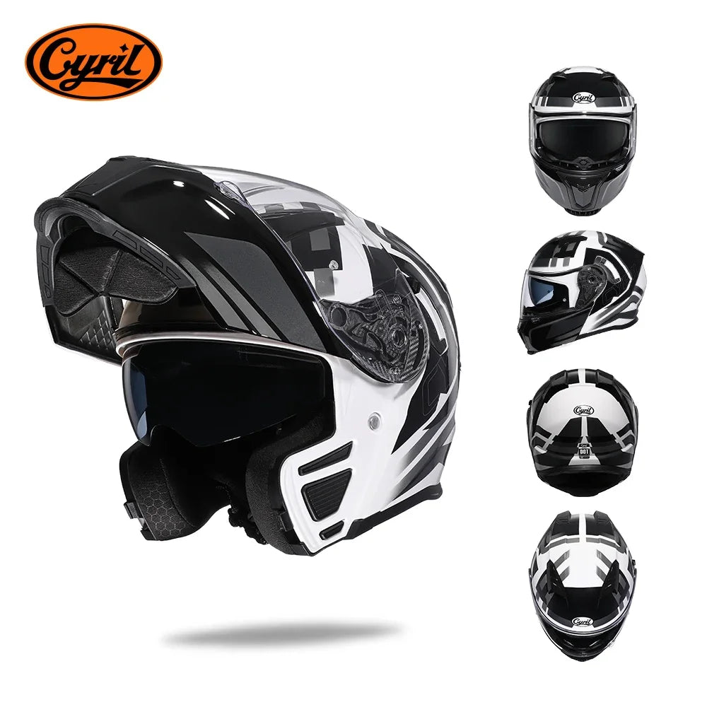 Full Face Motorcycle Helmet with Dual Visor Cyril Flip-Up Motorcycle Helmet with Bluetooth Slot for Adult DOT Approved Helmet