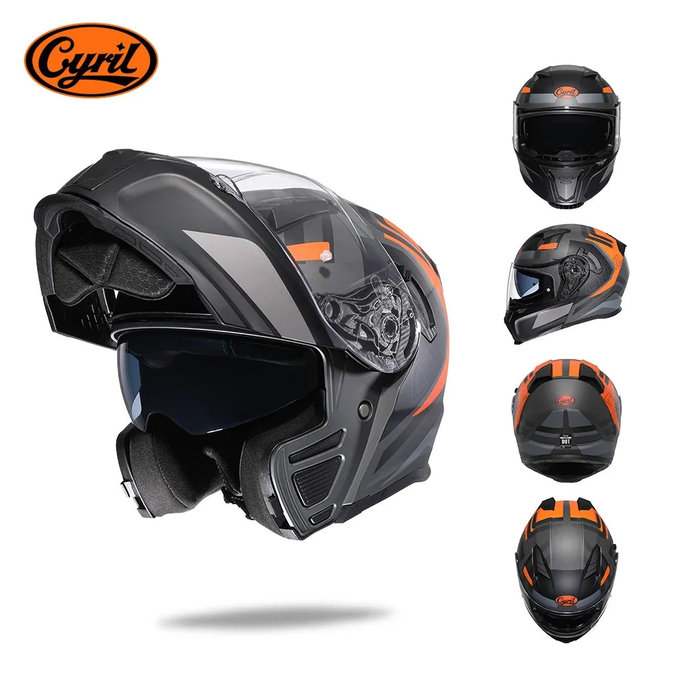 Full Face Motorcycle Helmet with Dual Visor Cyril Flip-Up Motorcycle Helmet with Bluetooth Slot for Adult DOT Approved Helmet