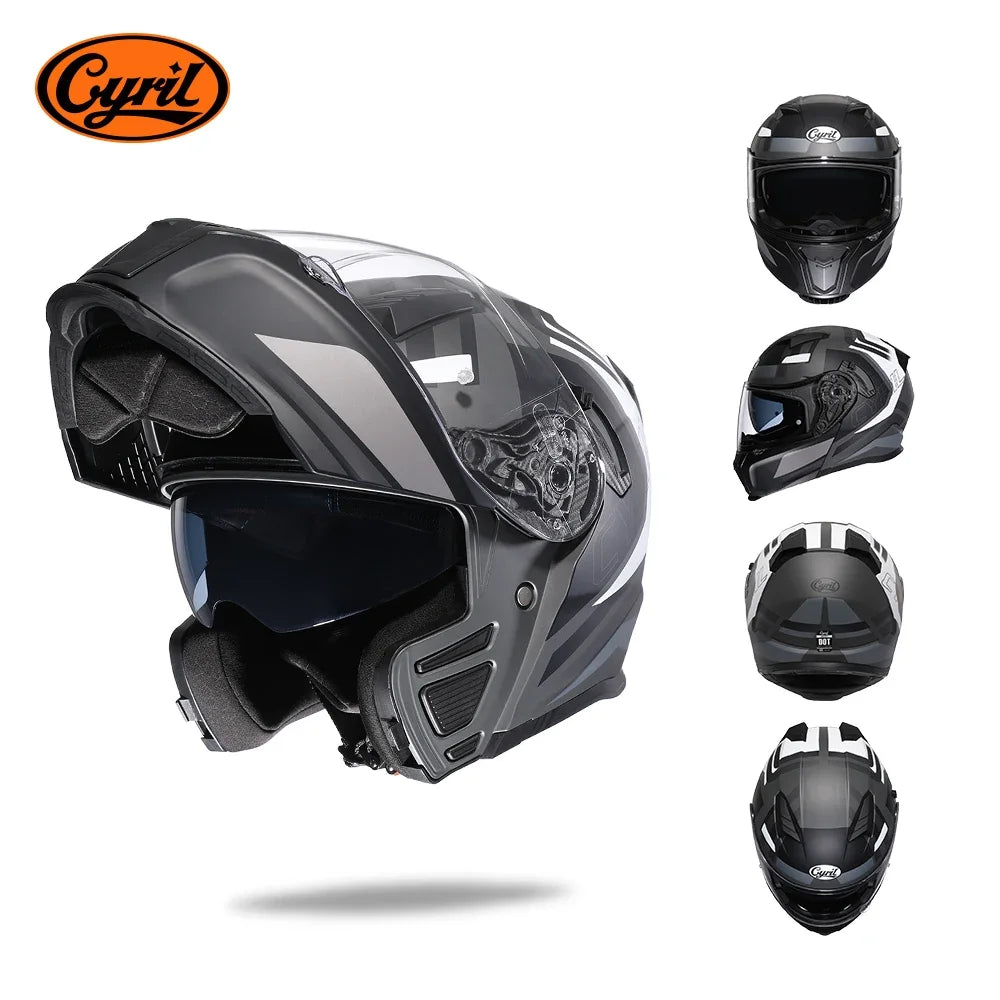 Full Face Motorcycle Helmet with Dual Visor Cyril Flip-Up Motorcycle Helmet with Bluetooth Slot for Adult DOT Approved Helmet