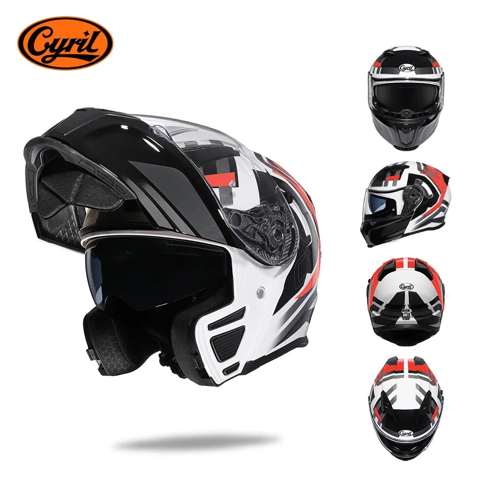 Full Face Motorcycle Helmet with Dual Visor Cyril Flip-Up Motorcycle Helmet with Bluetooth Slot for Adult DOT Approved Helmet
