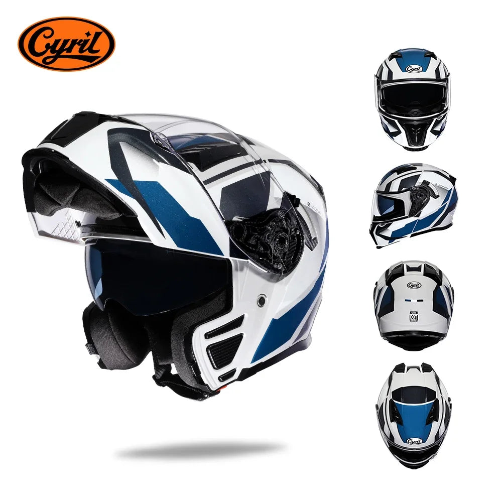 Full Face Motorcycle Helmet with Dual Visor Cyril Flip-Up Motorcycle Helmet with Bluetooth Slot for Adult DOT Approved Helmet