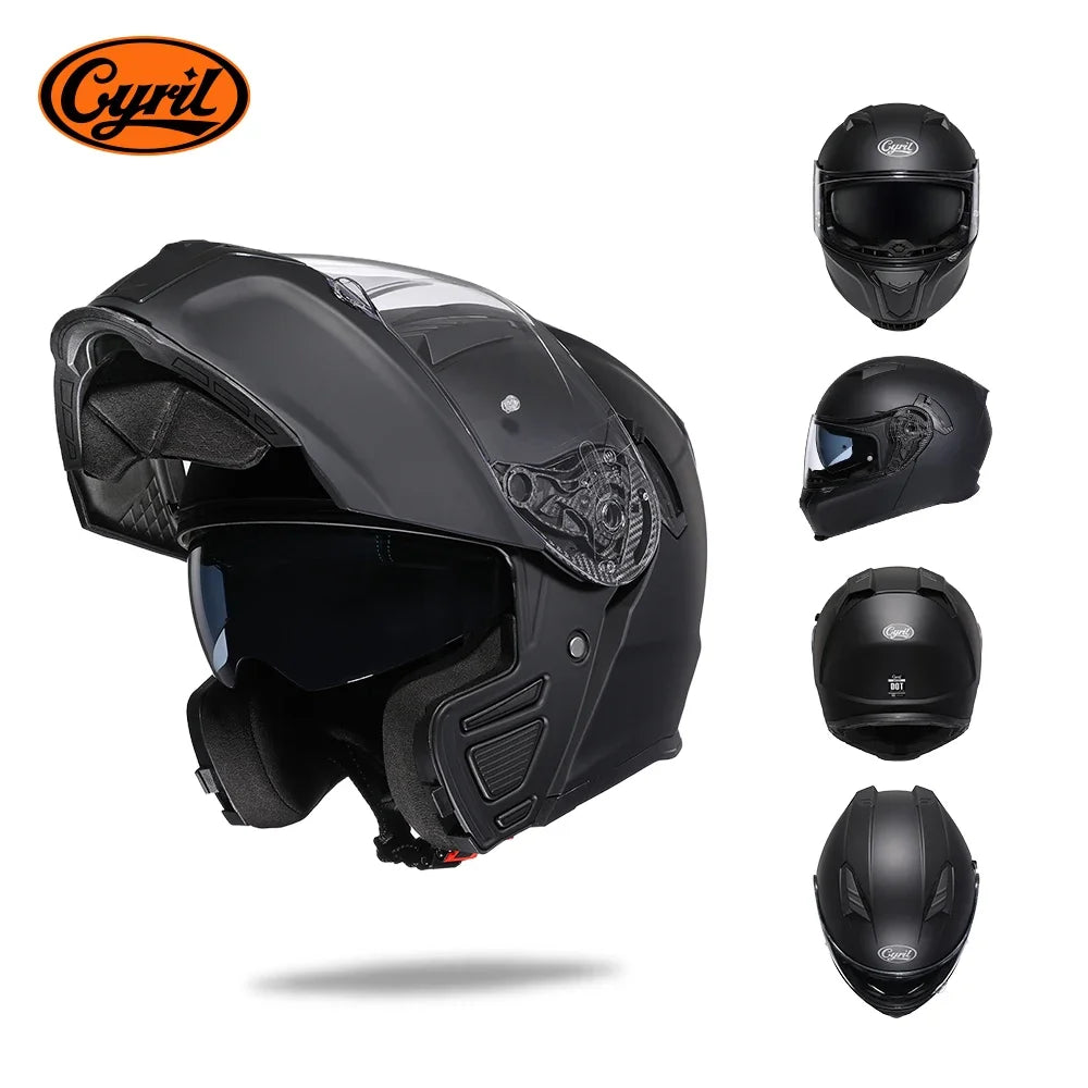 Full Face Motorcycle Helmet with Dual Visor Cyril Flip-Up Motorcycle Helmet with Bluetooth Slot for Adult DOT Approved Helmet
