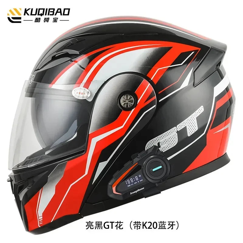 Motorcycle Helmet with Bluetooth Double HD Anti-Fog Lens ABS Material Riding Racing Casco Moto Flip up Helmet Protection