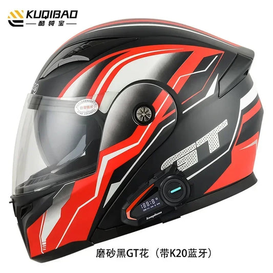 Motorcycle Helmet with Bluetooth Double HD Anti-Fog Lens ABS Material Riding Racing Casco Moto Flip up Helmet Protection