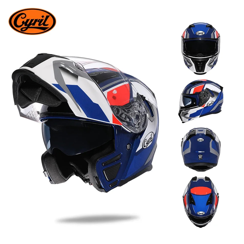 Full Face Motorcycle Helmet with Dual Visor Cyril Flip-Up Motorcycle Helmet with Bluetooth Slot for Adult DOT Approved Helmet