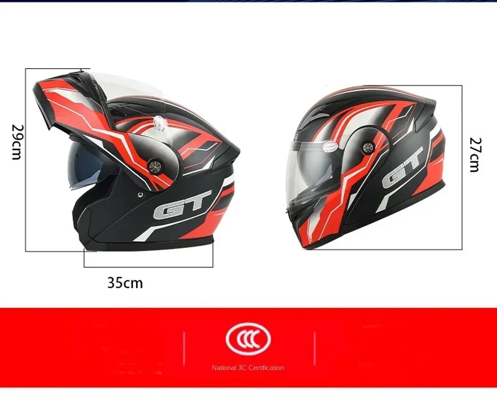 Motorcycle Helmet with Bluetooth Double HD Anti-Fog Lens ABS Material Riding Racing Casco Moto Flip up Helmet Protection