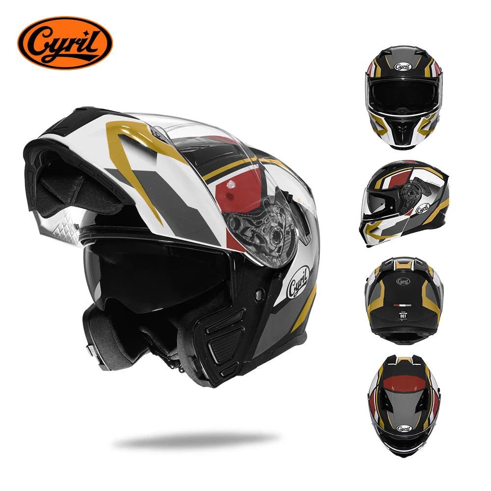 Full Face Motorcycle Helmet with Dual Visor Cyril Flip-Up Motorcycle Helmet with Bluetooth Slot for Adult DOT Approved Helmet