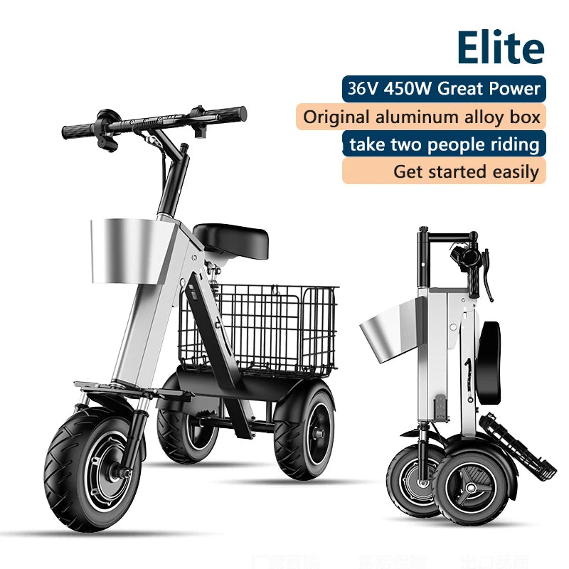 Folding Electric Tricycle Mini Portable Adults 3 Wheeled Electric Bike Small Elder Electric Folding Bike for Man