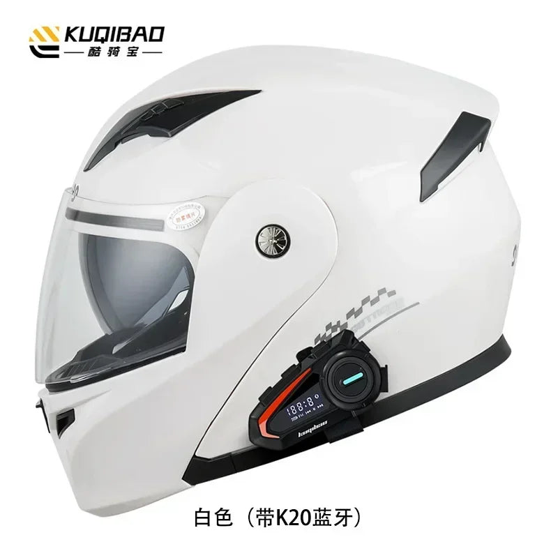Motorcycle Helmet with Bluetooth Double HD Anti-Fog Lens ABS Material Riding Racing Casco Moto Flip up Helmet Protection