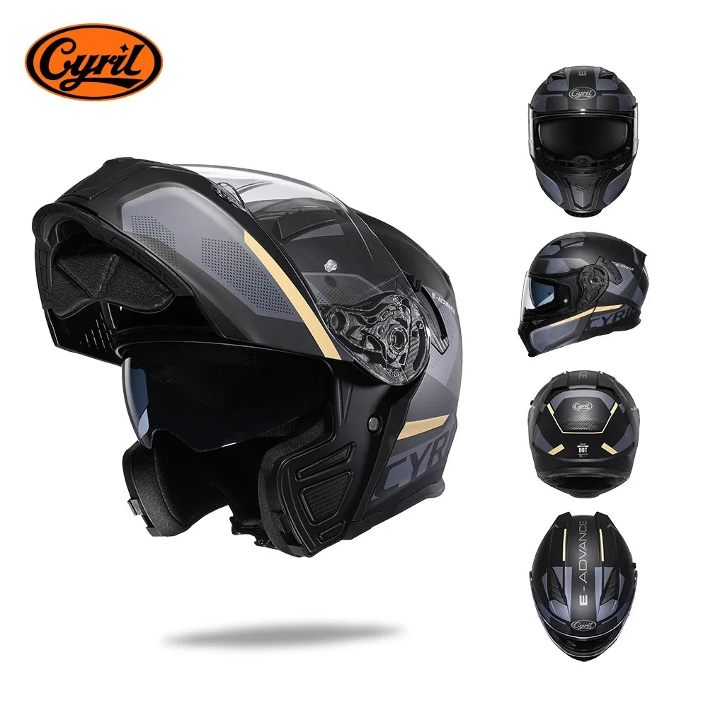 Full Face Motorcycle Helmet with Dual Visor Cyril Flip-Up Motorcycle Helmet with Bluetooth Slot for Adult DOT Approved Helmet