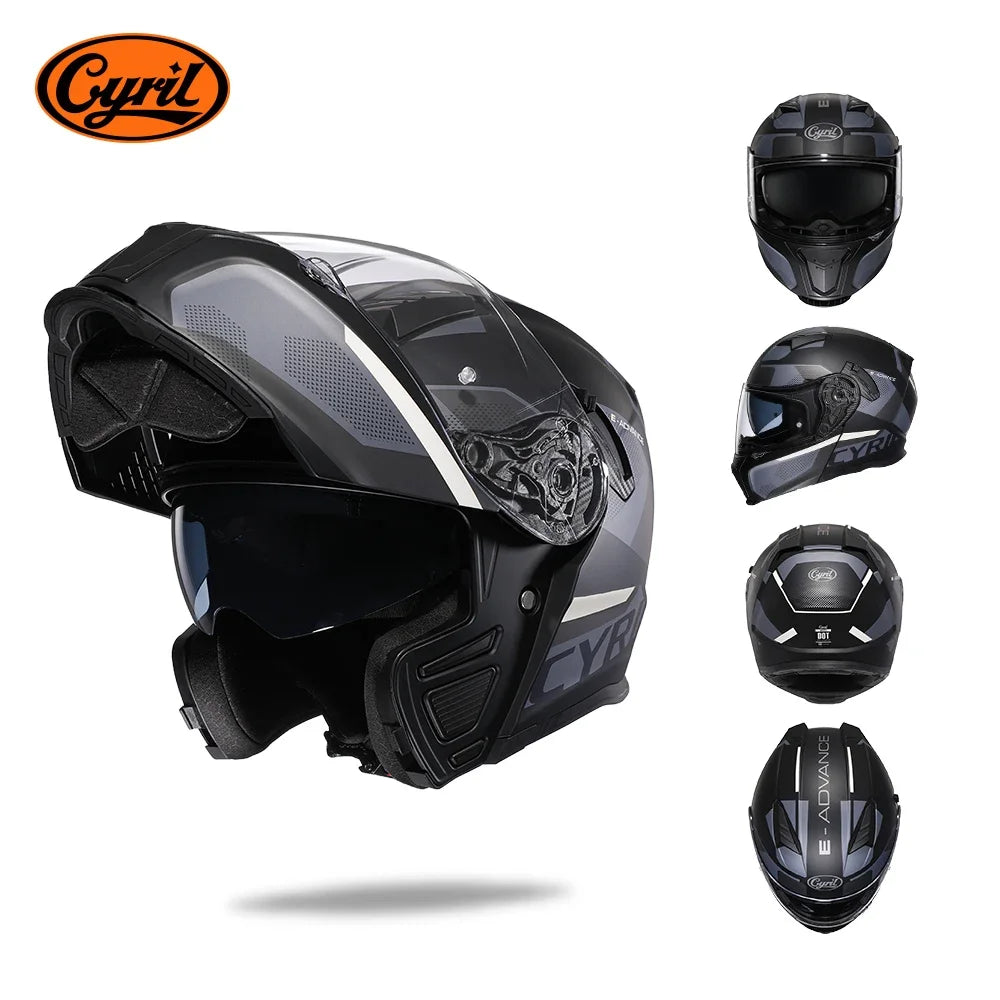 Full Face Motorcycle Helmet with Dual Visor Cyril Flip-Up Motorcycle Helmet with Bluetooth Slot for Adult DOT Approved Helmet