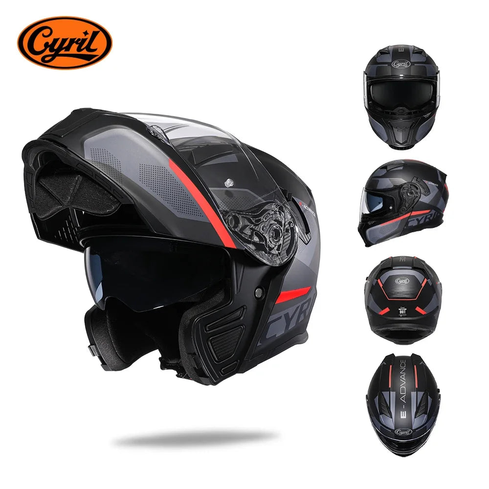 Full Face Motorcycle Helmet with Dual Visor Cyril Flip-Up Motorcycle Helmet with Bluetooth Slot for Adult DOT Approved Helmet
