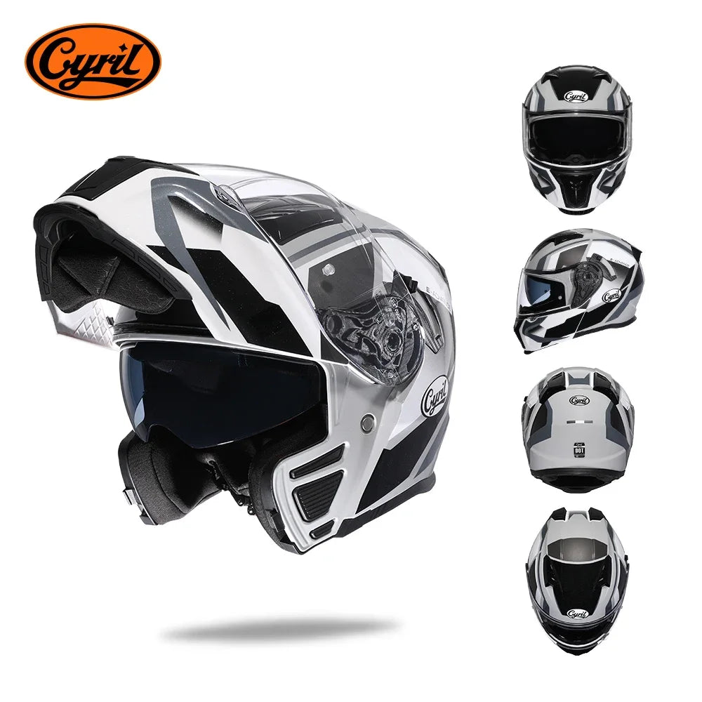 Full Face Motorcycle Helmet with Dual Visor Cyril Flip-Up Motorcycle Helmet with Bluetooth Slot for Adult DOT Approved Helmet